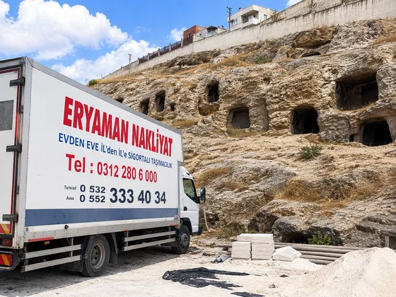 Kamyonumuz şehirlerarası taşıma güzergahında, tarihi bir yerleşim alanının yanında